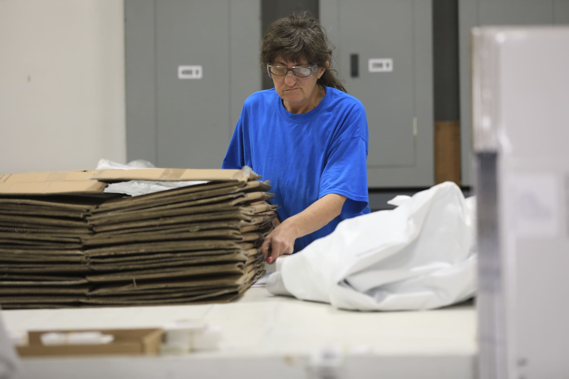 Worker Recycling Waste Materials Cardboard Boxes